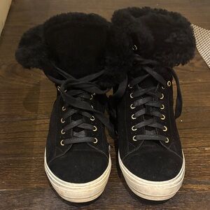 Ferragamo shearling and suede Black High-Top Sneakers